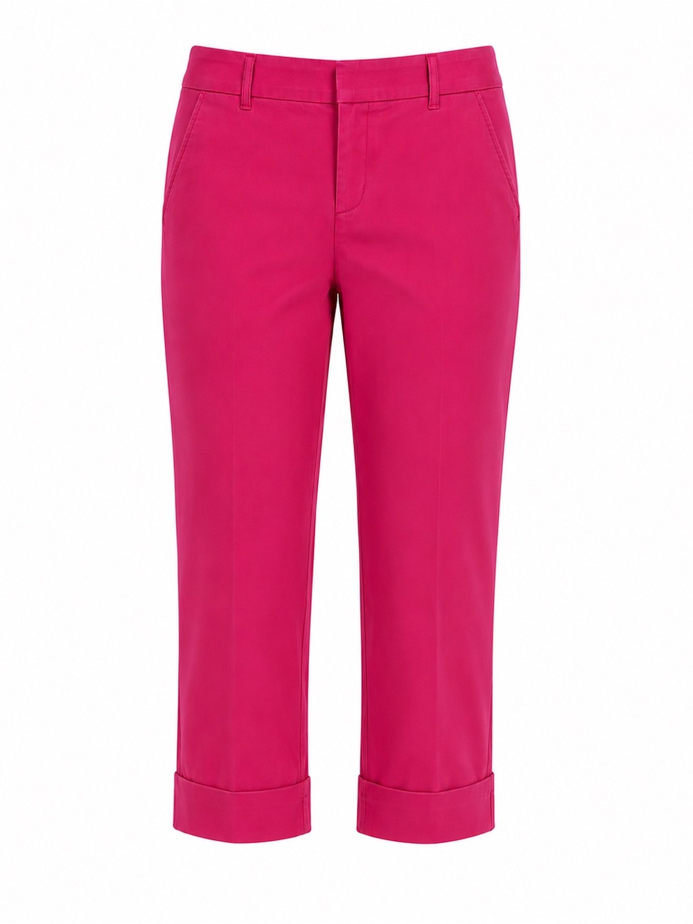 Straight Leg Capri Stretch Hot Pink Cuffed Crop Pants Y2K Dopamine Dressing